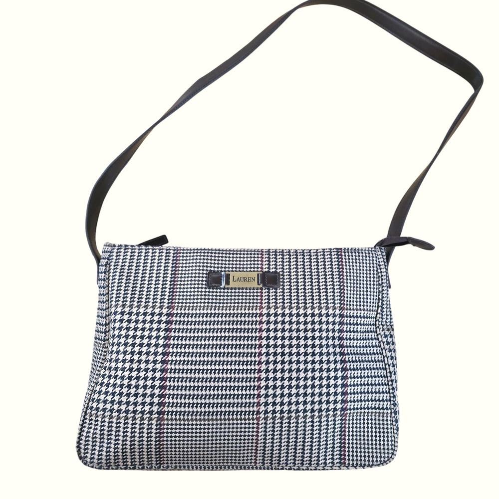 Lauren Ralph Lauren Houndstooth Shoulder Bag, Classic Plaid Purse - Picture 2 of 12
